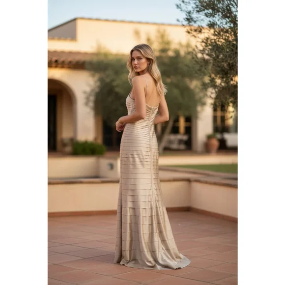 JS Collections Tan Tiered Evening Mermaid Gown, Size 14 - Picture 12 of 17